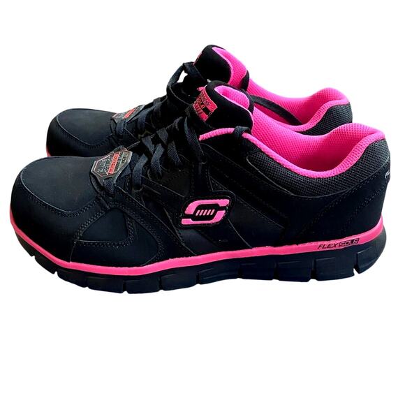 Skechers Women's Work Sneaker 11 Black Pink Alloy Toe Slip Resistant NEW - Picture 6 of 10